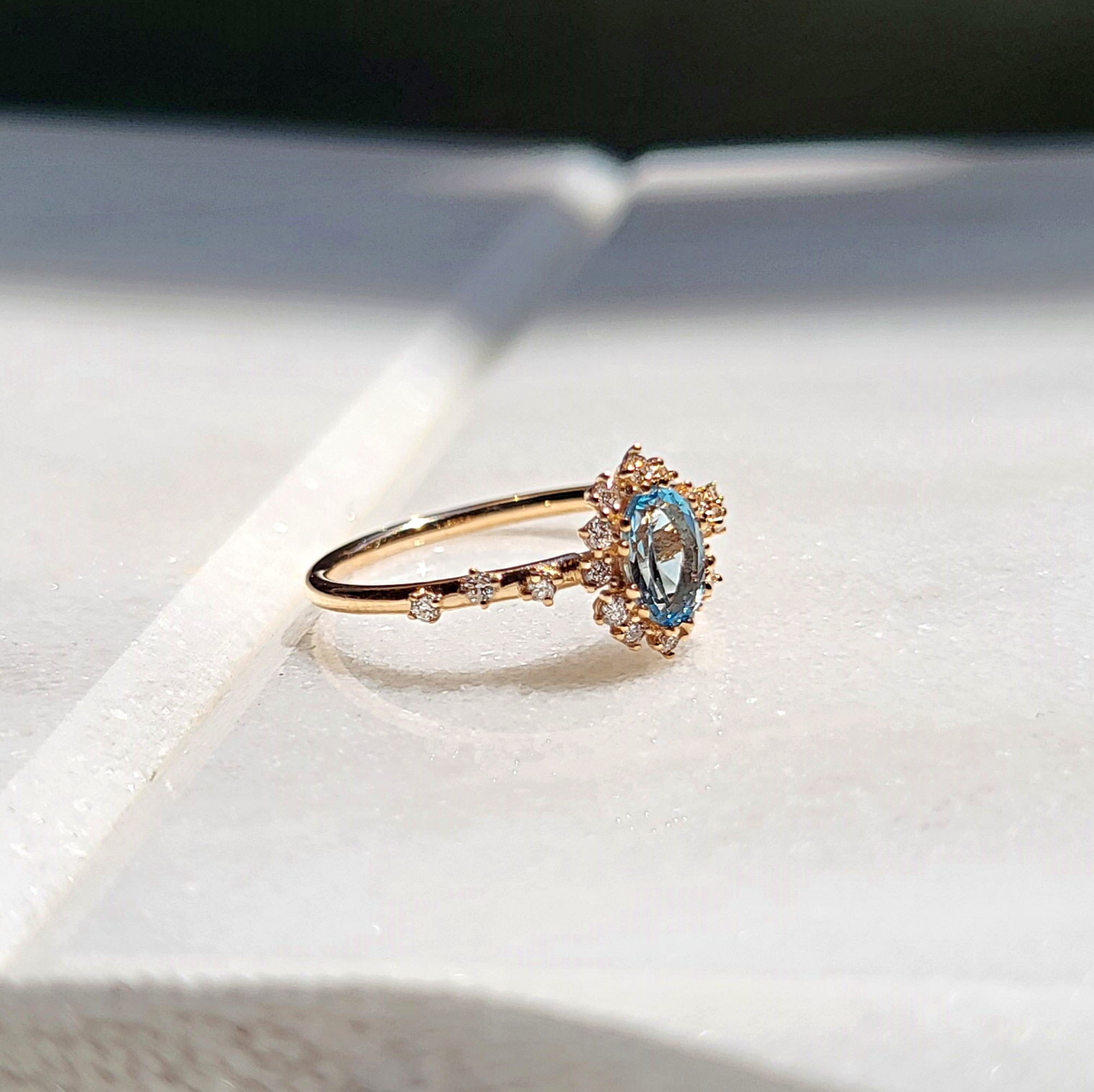Vintage Blu Topaz ve Pırlanta Evlilik Yüzüğü
