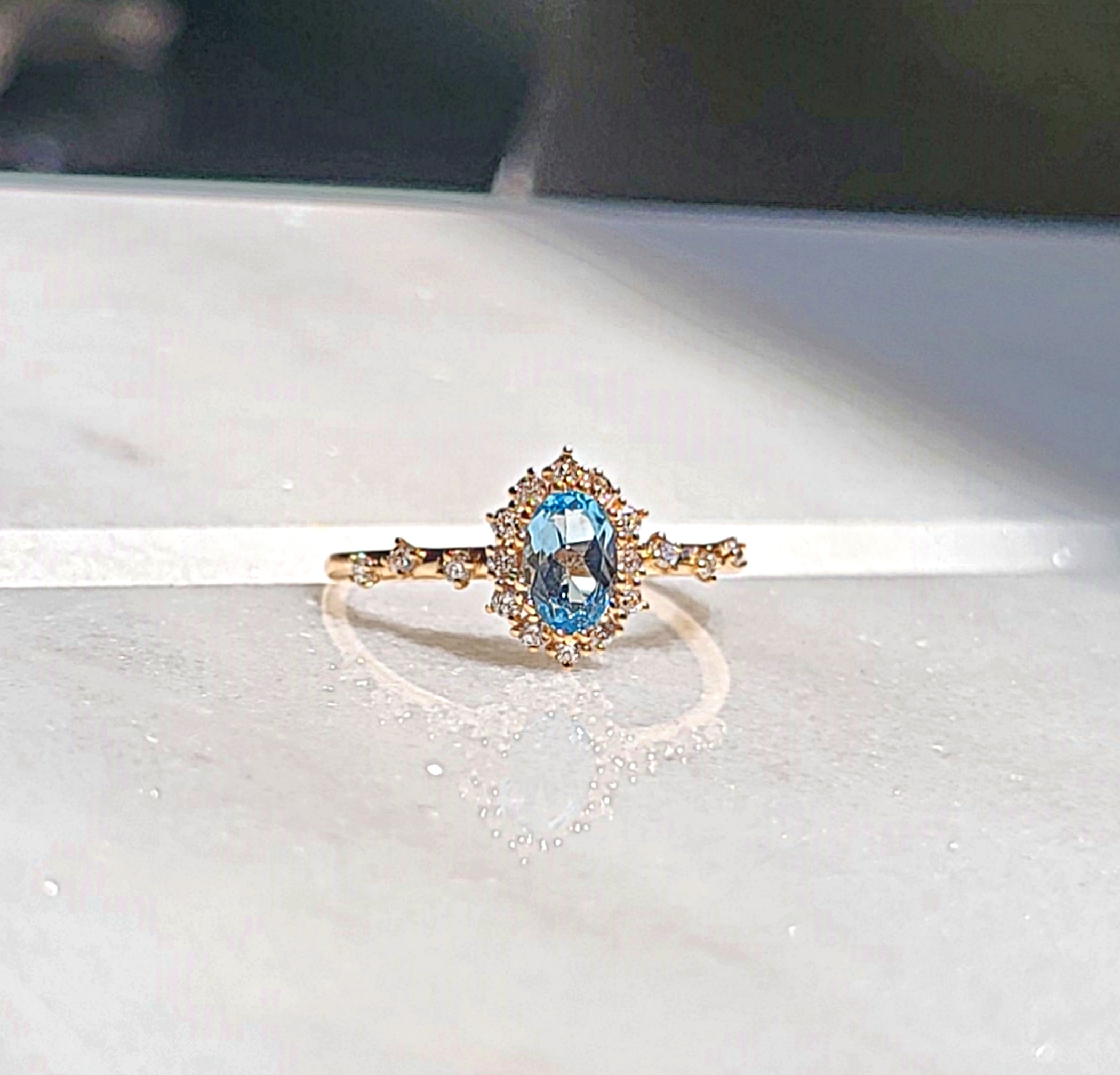 Vintage Blu Topaz ve Pırlanta Evlilik Yüzüğü