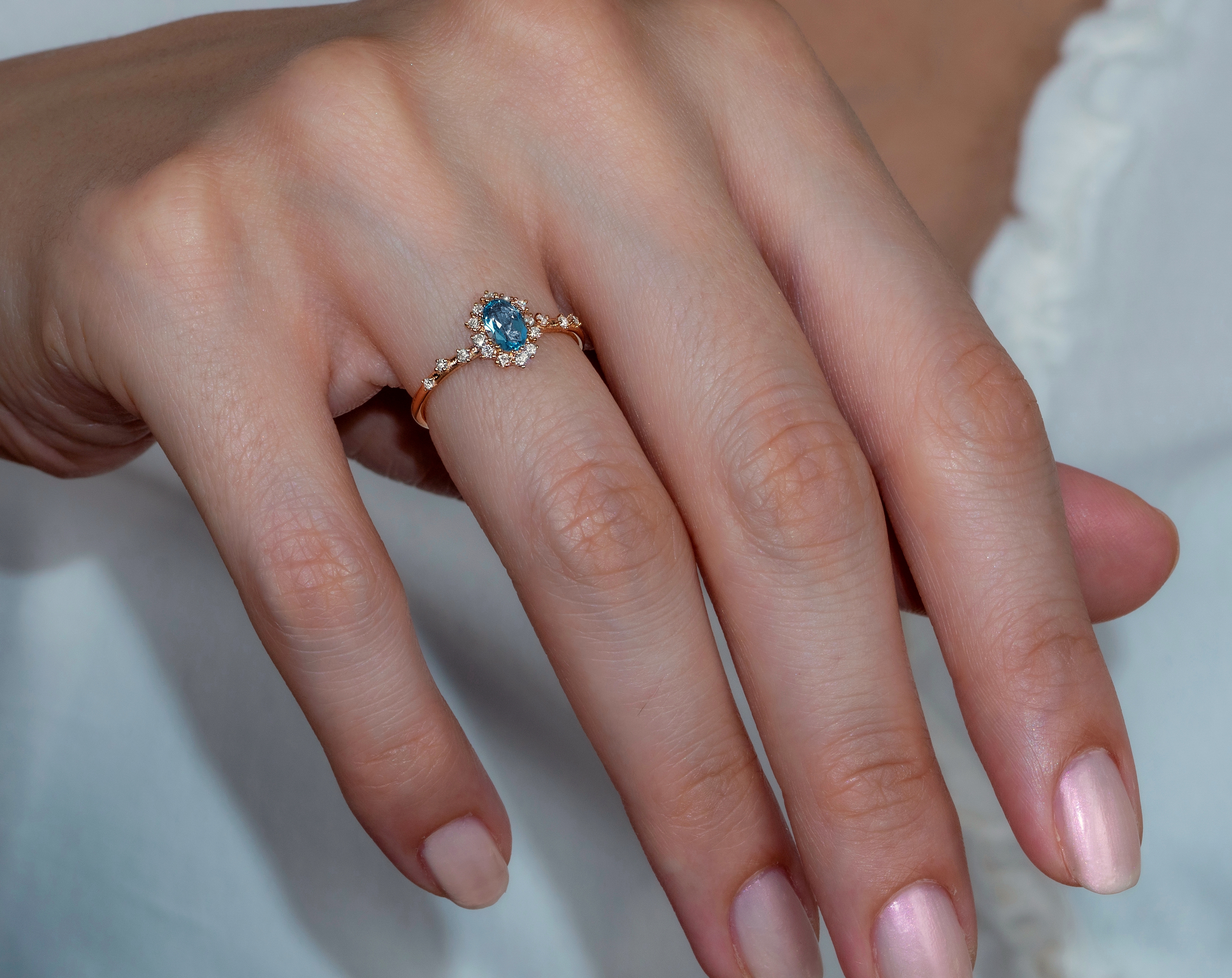 Vintage Blu Topaz ve Pırlanta Evlilik Yüzüğü