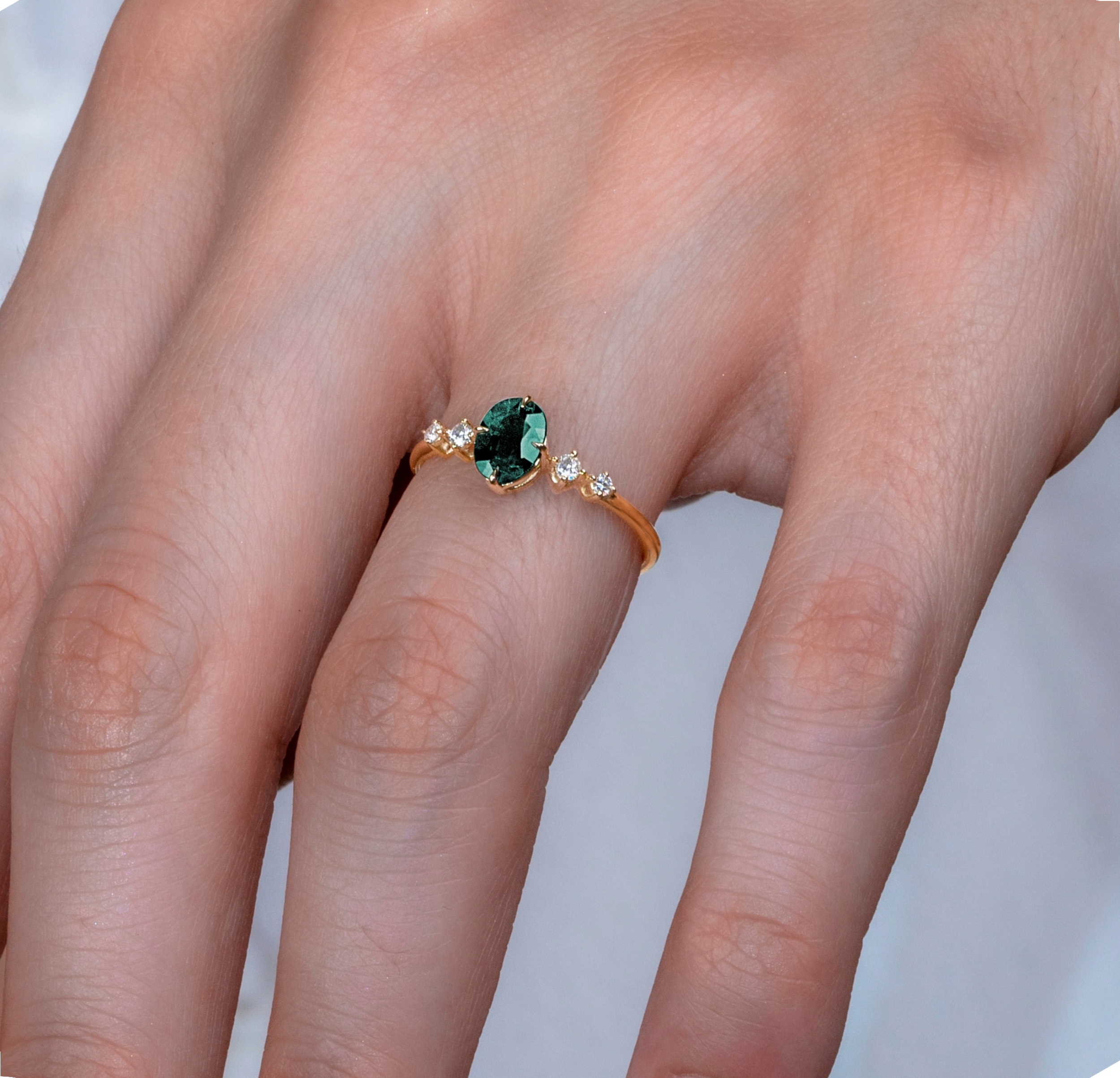 Vintage Tasarım Yeşil Safir & Pırlanta Yüzük