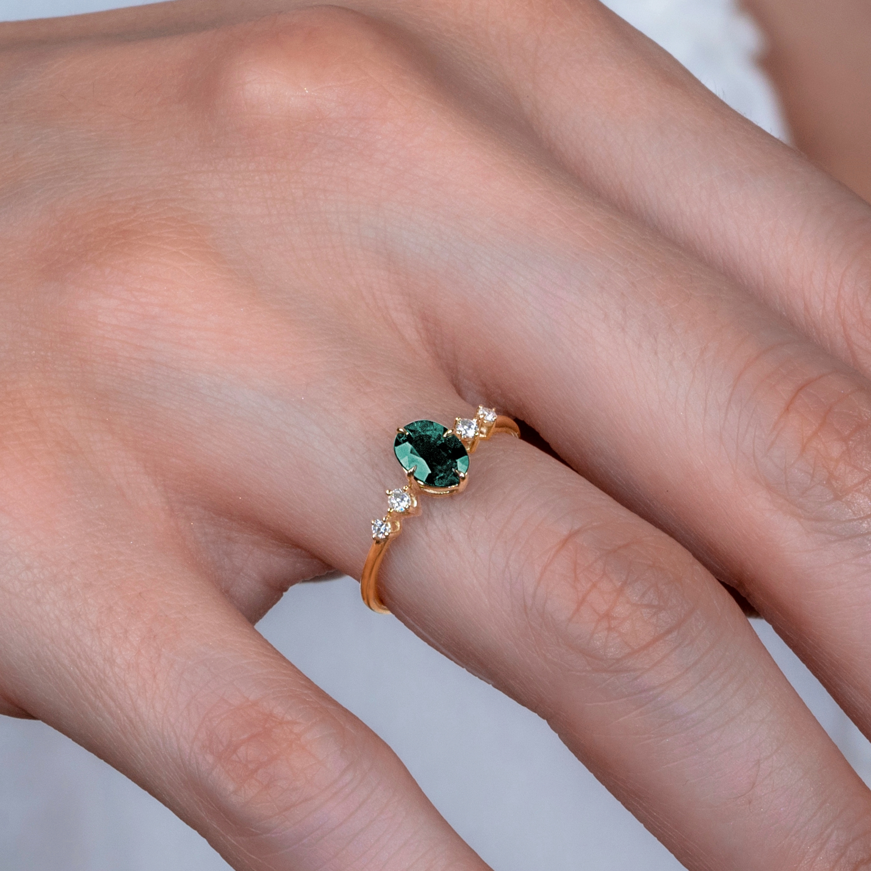 Vintage Tasarım Yeşil Safir & Pırlanta Yüzük