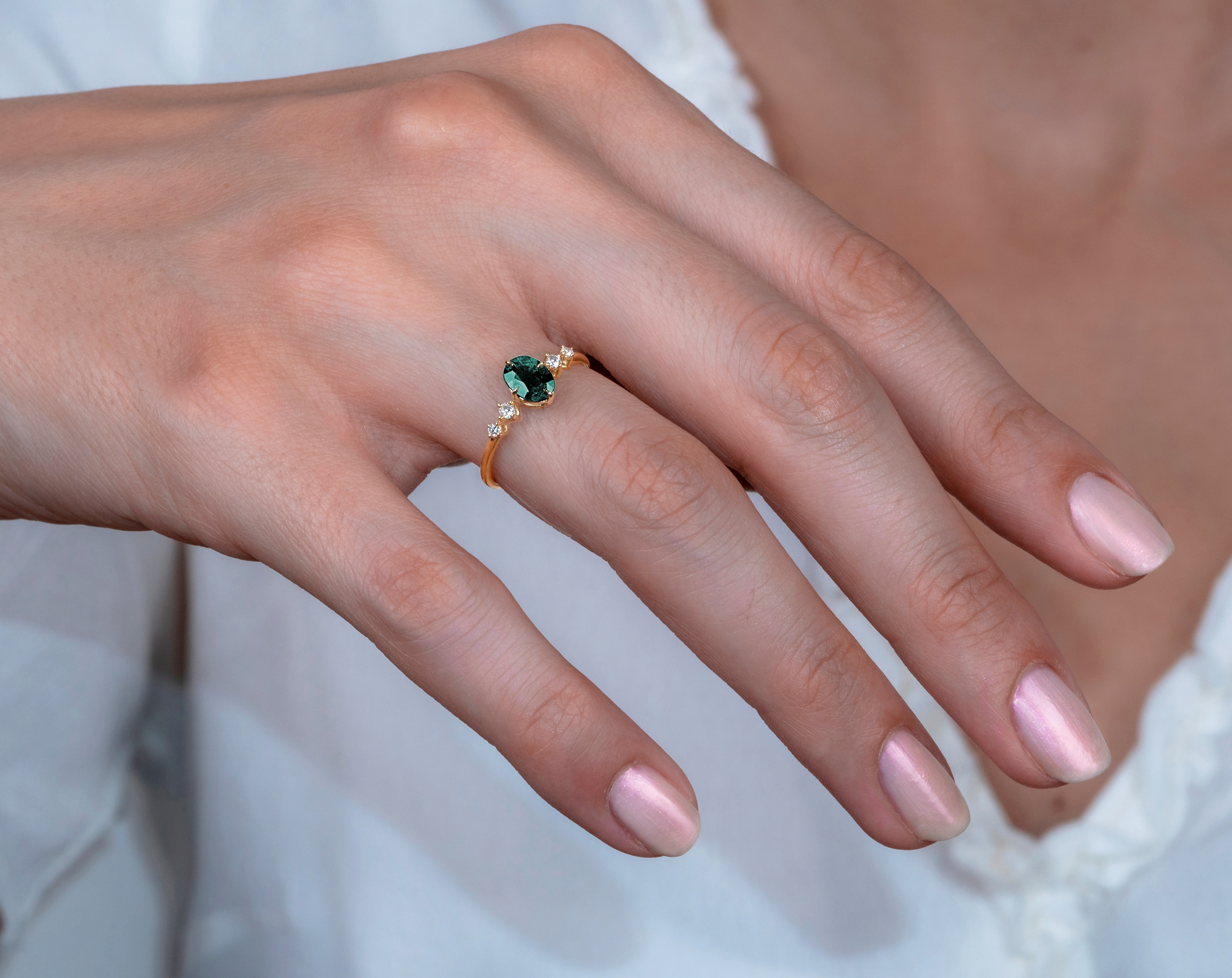 Vintage Tasarım Yeşil Safir & Pırlanta Yüzük