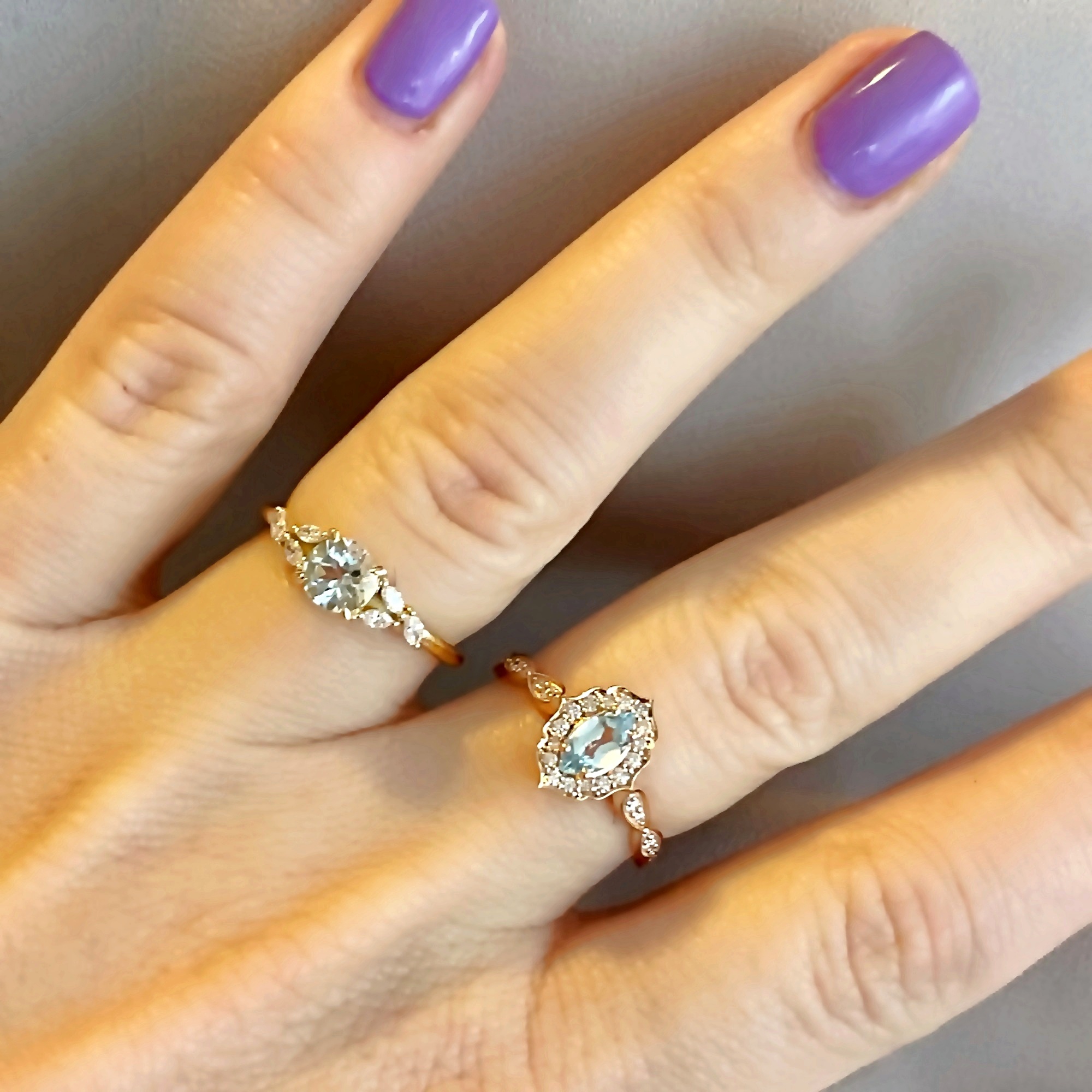 Vintage Markiz Blu Topaz Pırlantalı 14k Altın Yüzük