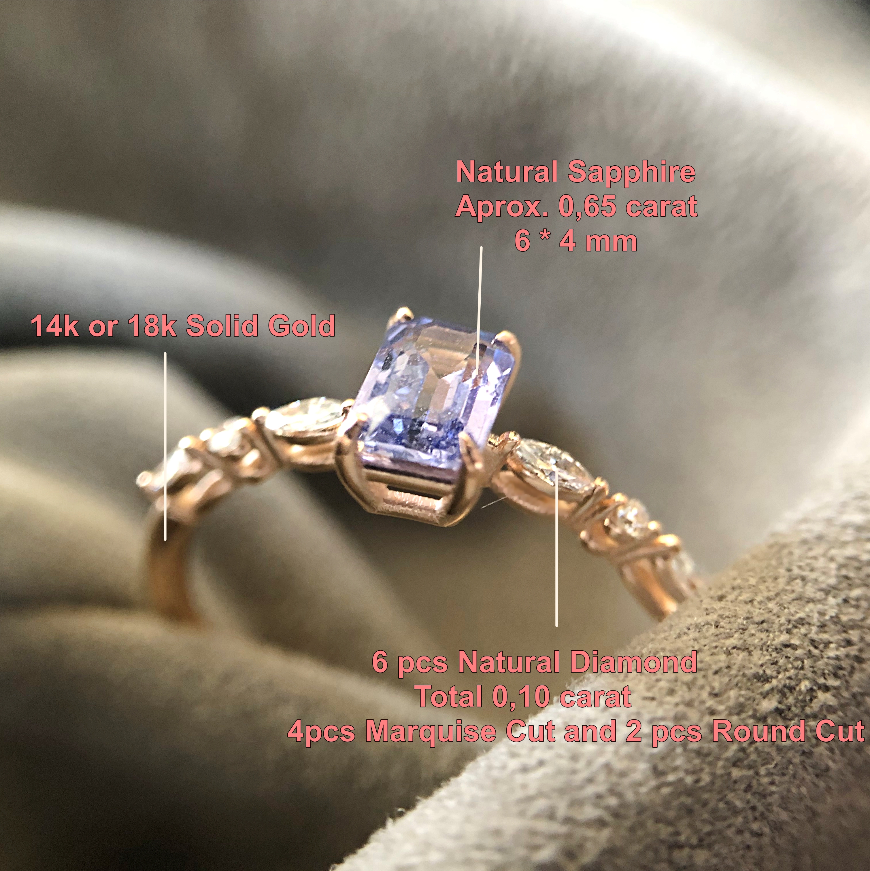 Safir ve Markiz Pırlanta Tektaş Yüzük