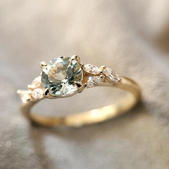Aquamarine ve Markiz Pırlanta Tektaş Yüzük