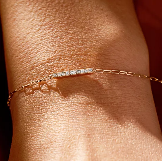 Minimalist 14K Altın Zincirli Pırlanta Bileklik