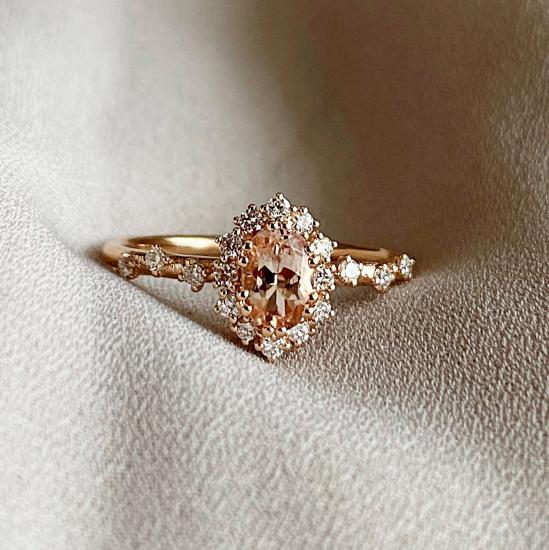 Morganite Pırlanta Vintage Tasarım Tektaş Yüzük