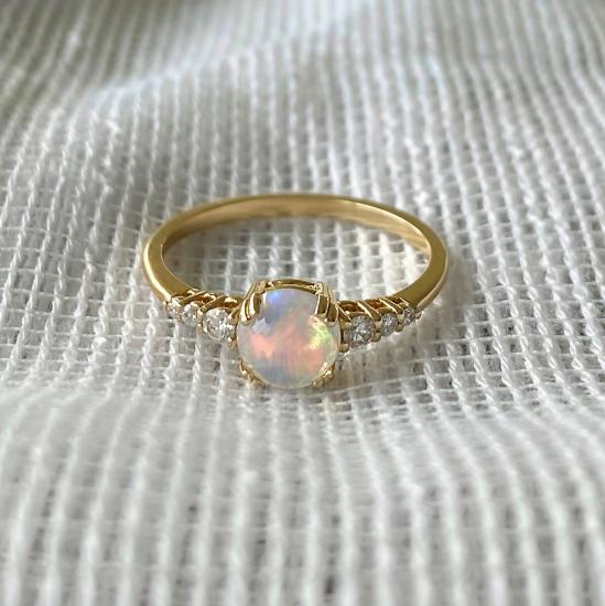 Opal ve Pırlantalı Yüzük 14 Ayar Altın