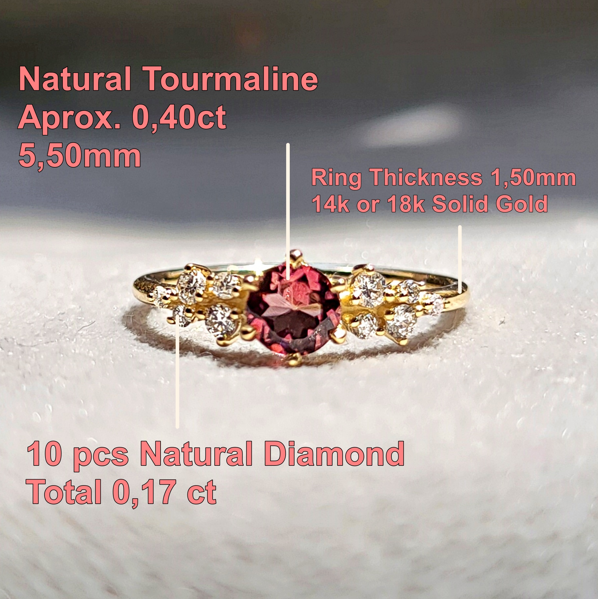 Pırlanta ve Turmalin Taşlı Alternatif Tektaş Yüzük